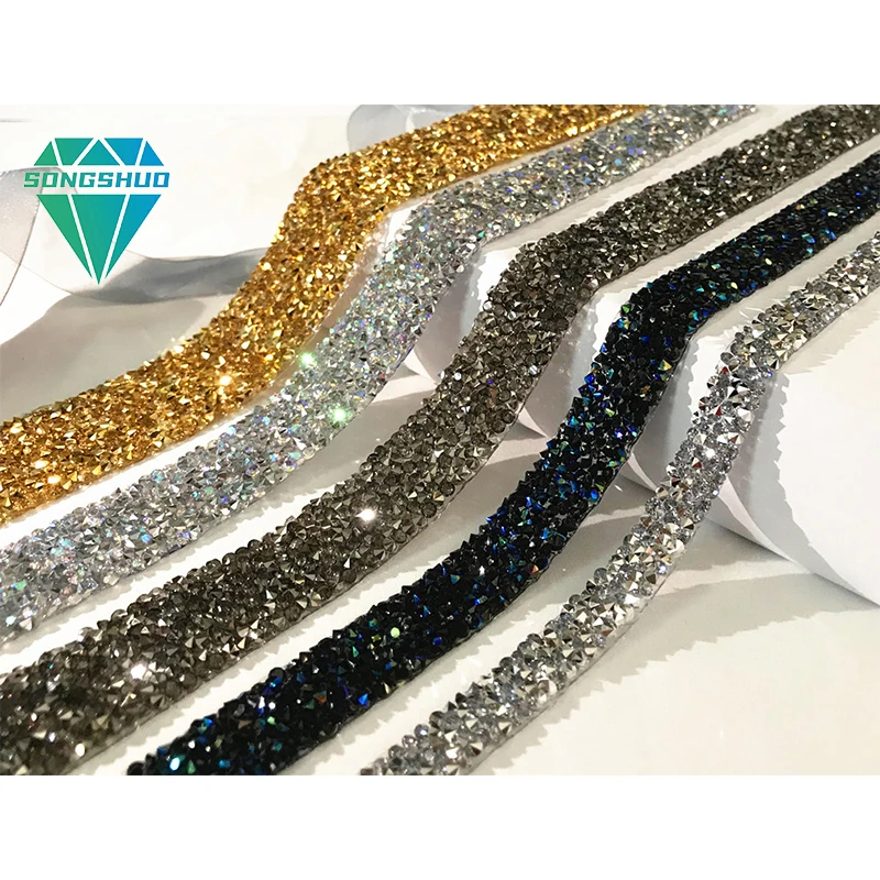 Wholesale Polychrome Self-Adhesive Diy Rhinestone Trim Hot Melt Water Diamond Stickers