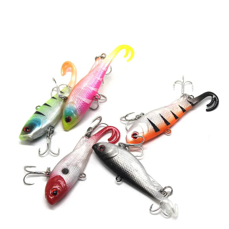 Wholesale Iscas Para Pesca 14g 6.8cm Double Treble Hook Swim Baits Forked Tail Soft Plastic Vibe Fishing Lure