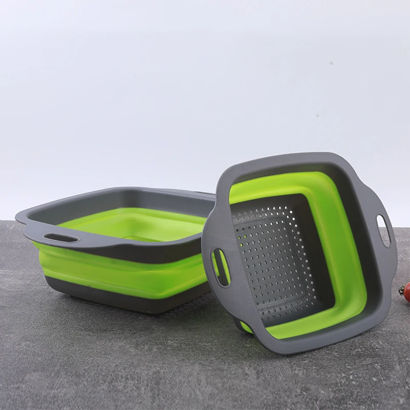 Square PP+TPR foldable strainer fruit and vegetable basket  fruit basket for kitchen