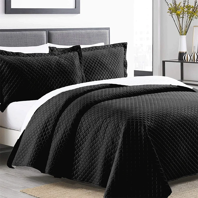 Suede Soft Touch Wholesales Made In China  Queen King Size Solid Color Luxury Velvet Ultrasonic 3pcs Quilt Set