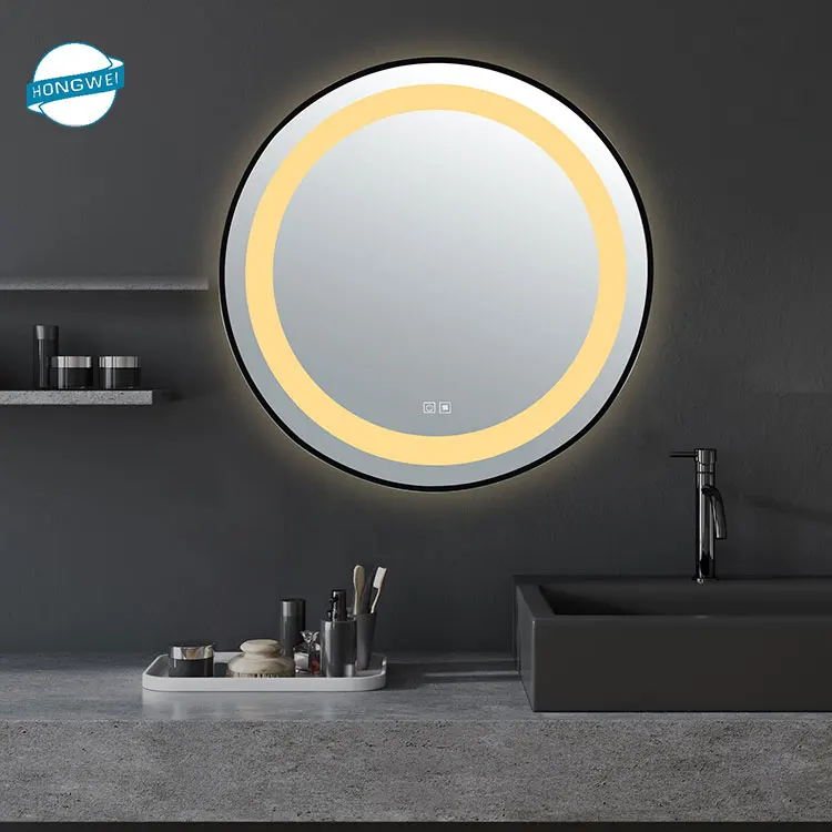 
Home Decorative Waterproof Defogger Bathroom Round Led Mirror With Time Display 