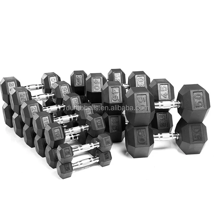 Hot Selling Custom Logo Black Rubber Hex Dumbbell Lbs Home Gym Hexagon Dumbbells kg Weights Set 20kg 50kg Hex Rubber Dumbbells