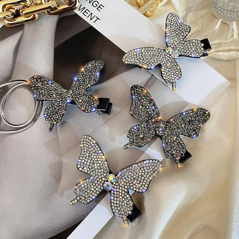 Fashionable  Rhinestone Butterfly Hair Clip Temperament Duckbill Clips Delicate Girls Hair Accessories Clip