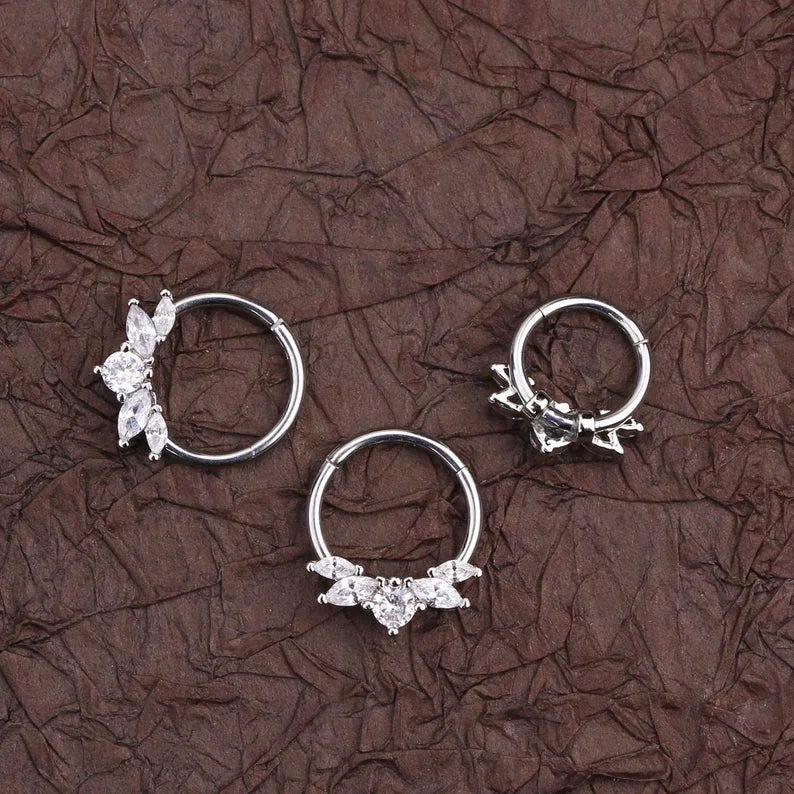 Wholesale 316l Surgical Steel 16G Silver Septum Cubic Zirconia  Clicker Hoop Earrings Nose Ring Original Septum Piercing