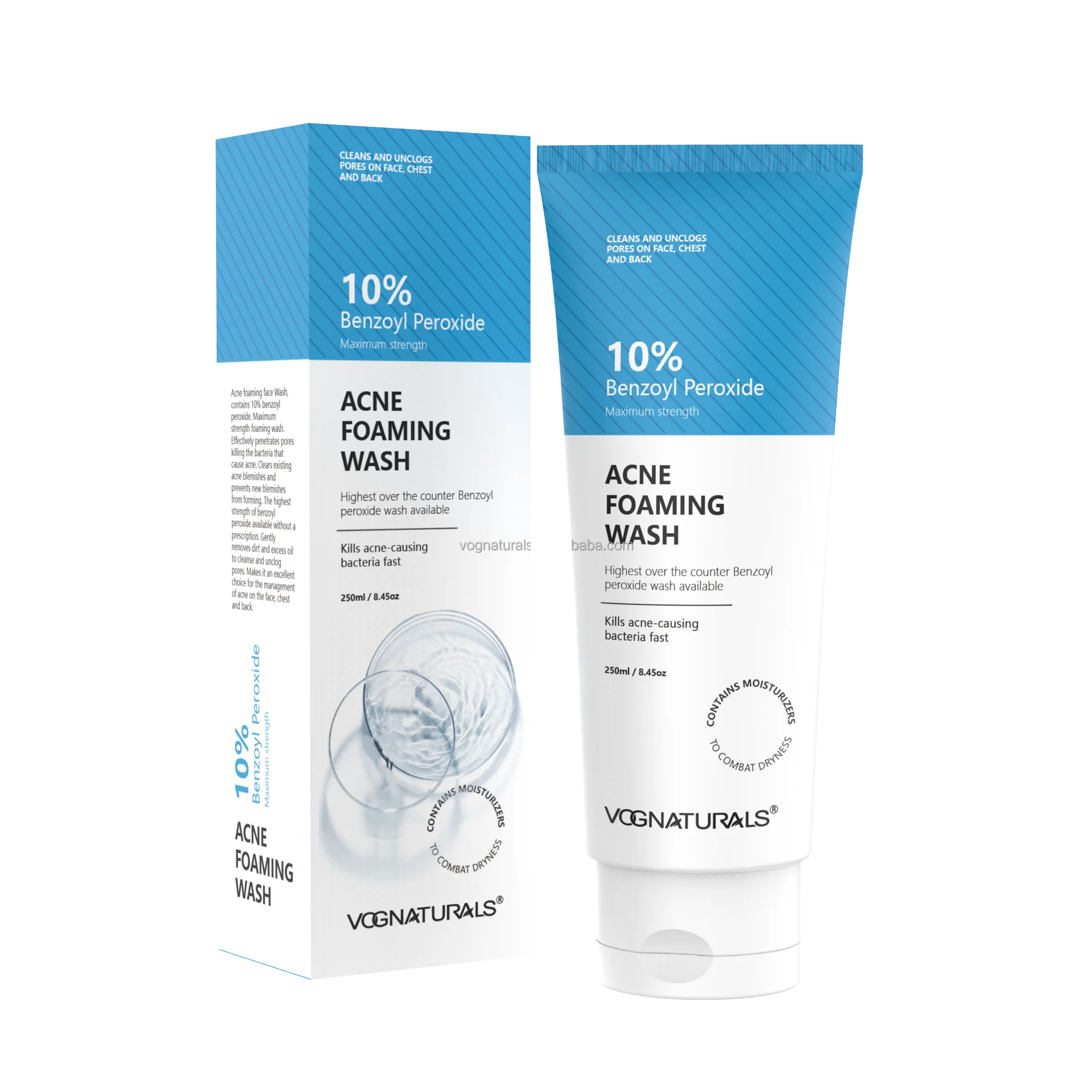 Private Label Facial Cleanser Blackhead Removal Cleanser 10% Benzoyl Peroxide Anti Acne Foaming Face Wash