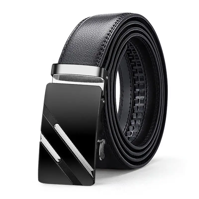 Wholesale Adjustable Business Black Automatic Buckle Belt Men Ratchet Pu Genuine Leather Belts
