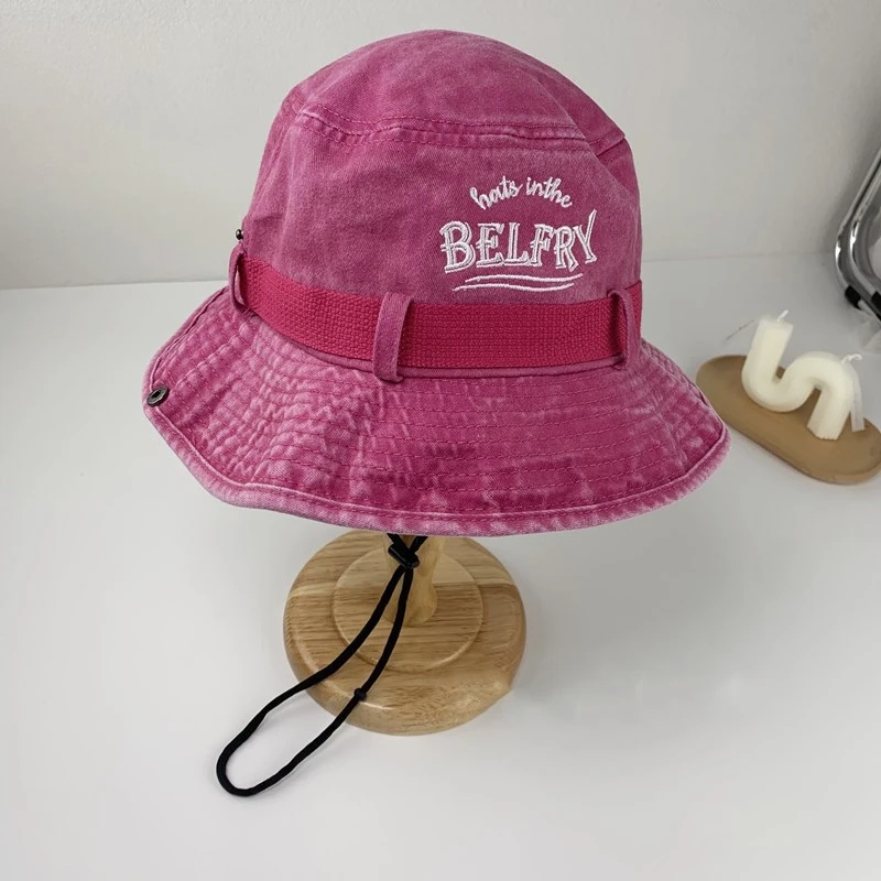 fashion embroidered basin hat pink cowboy vintage washed cotton denim blue jean bucket hats women