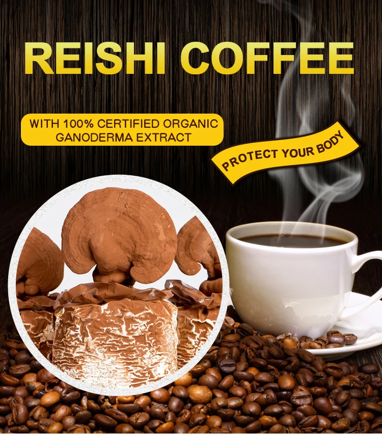 Coffee with Ganoderma Extract ISO20002 Certified Immune Booster Bio Herb Reishi Extract Instant Coffee Mushroom 0.0035 Kg 10 BOX