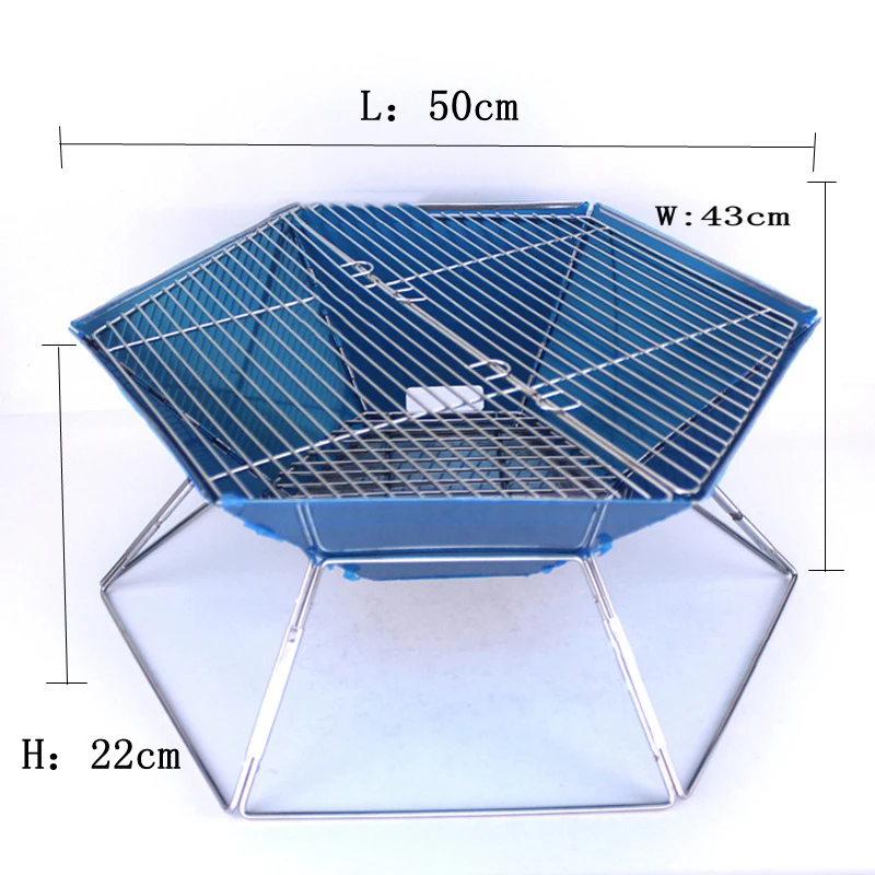  Stainless Steel Barbecue Grill Outdoor Camping Portable Foldable Wood Stove Household Hexagonal