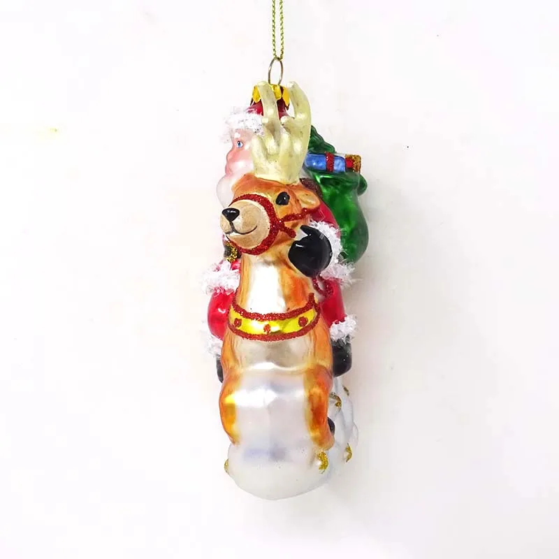 China factory blown glass ornaments christmas traditional grandpa backpack riding deer pendant