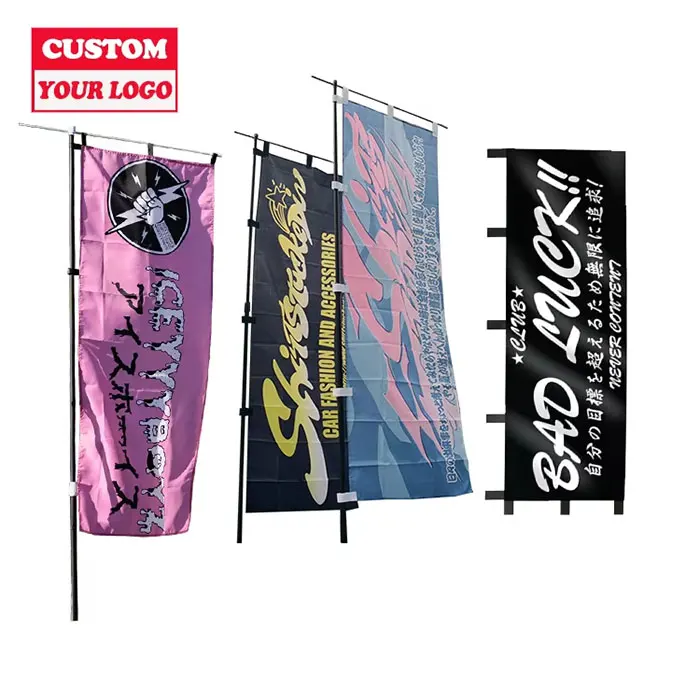 2025 High Quality Banderas Personalizadas  Sublimation Outdoor Hanging Advertising  Design 180x60cm Nobori Flags with Pole