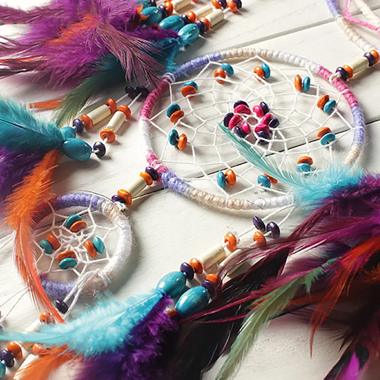 Original Indian style five-ring colorful feather dream catcher