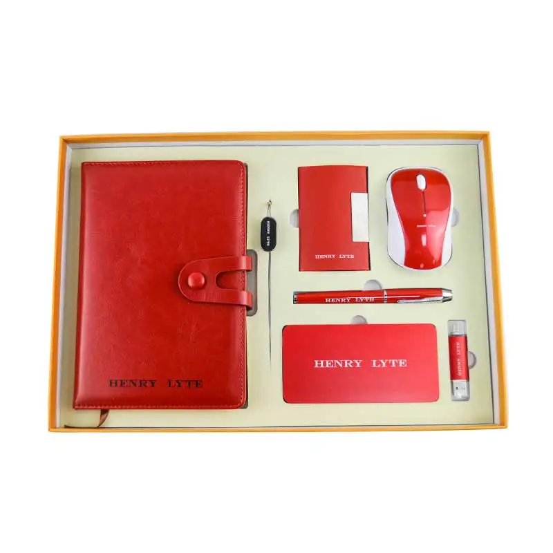 Luxury Notebook, Ballpoint Pen,Card Holder Mobile power supply USB Flash Drive and Mouse. A Premium Business Gift Set
