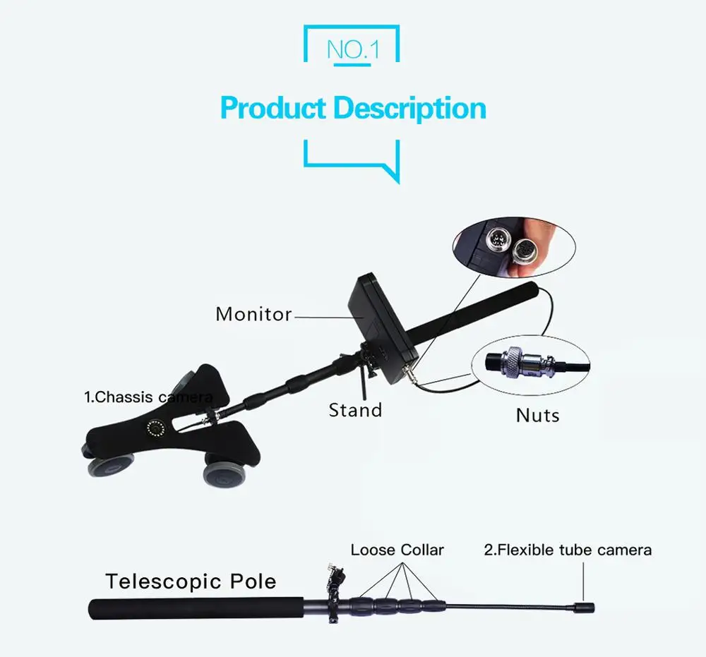 Double Inspection Camera Head Telescopic Pole Inspection Camera  Handheld Video Under Vehicle Inspection System