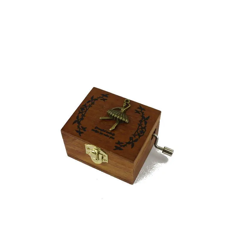 Wholesale Vintage Animal Theme Hand Crank Wooden Music Box with Lock Hand Crank Wood Music Box Popular Gift