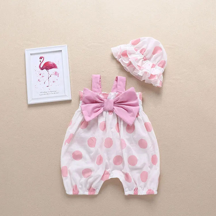 Wholesale Infant Summer Clothes Floral Jumpsuit Baby Girl Clothing Strawberry Pattern Princess Birthday Romper With Hat