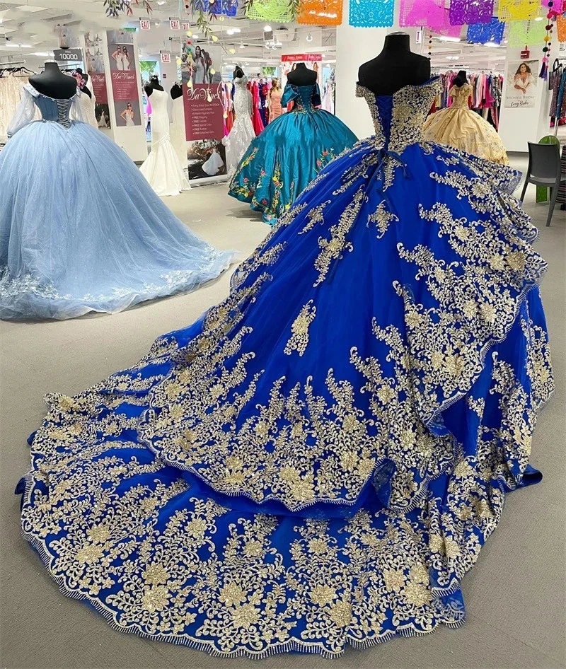 Mumuleo современные королевские синие платья Quinceanera 2023 с открытыми плечами и блестками корсет аппликацией Пышное Бальное платье для выпускного вечера Vestidos