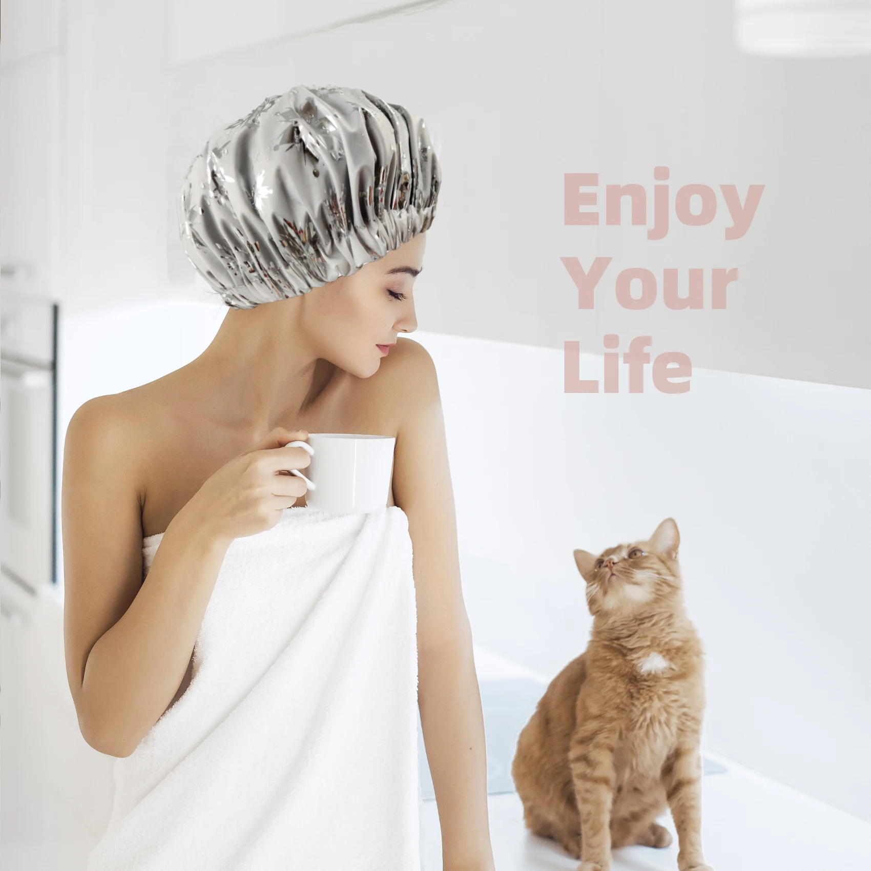 Очень большая шапочка для душа для женщин, регулируемая многоразовая шапочка для сна с атласной подкладкой