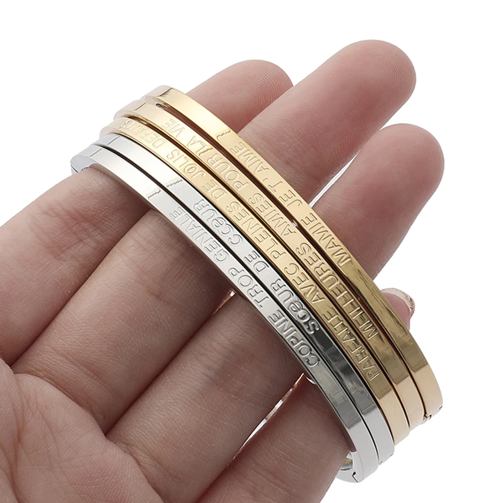
Wholesale Custom 316L Stainless Steel Bangle Simple Design Custom Engraved Jewelry Women Cuff Bangle Bracelets 