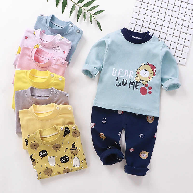
Autumn 100% Cotton Home Clothing Kids Clothes Sets for Children with Cartoon Printing and Dyeing for Boys and Girls 