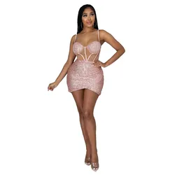 Foma CY9257 dropshipping wholesale fashion sequin dresses women party sexy backless mini dress