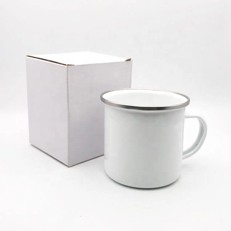 MIDA Sublimation White Enamel Mug With Silver Rim For Camping/Travel/Coffee Mug