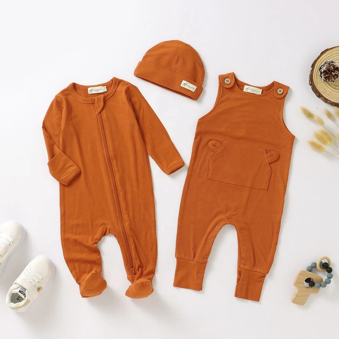 Tiny Alpaca Bamboo Baby Sleepsuit Dungaree and Hat Set 0-2 Years Gender Neutral Baby Clothes Baby Shower Jumpsuits
