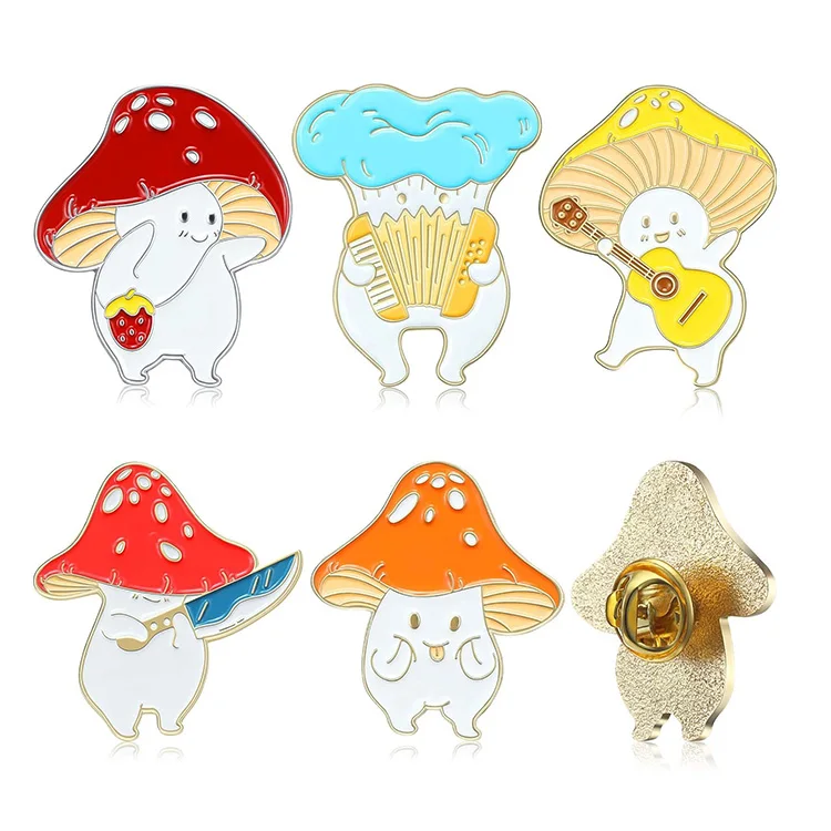 Cute Glitter Animal Mushroom Brooch Lapel Pin Badge Silk Screen Printing Tiny Frog Soft Hard Custom Pins Enamel