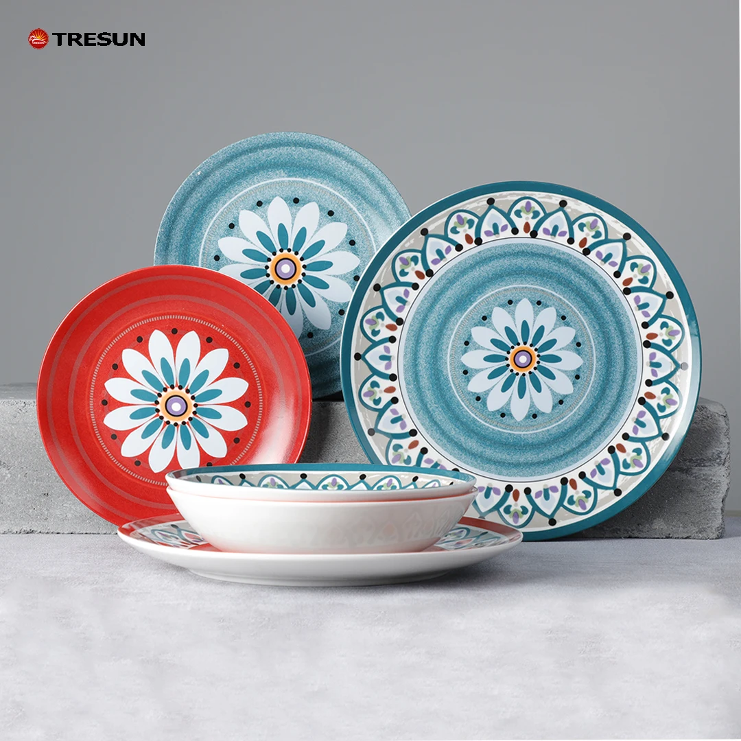 customized printing 18 pieces floral design moroccan decal ceramic porcelain dinner tableware dinnerware set for 6 person
