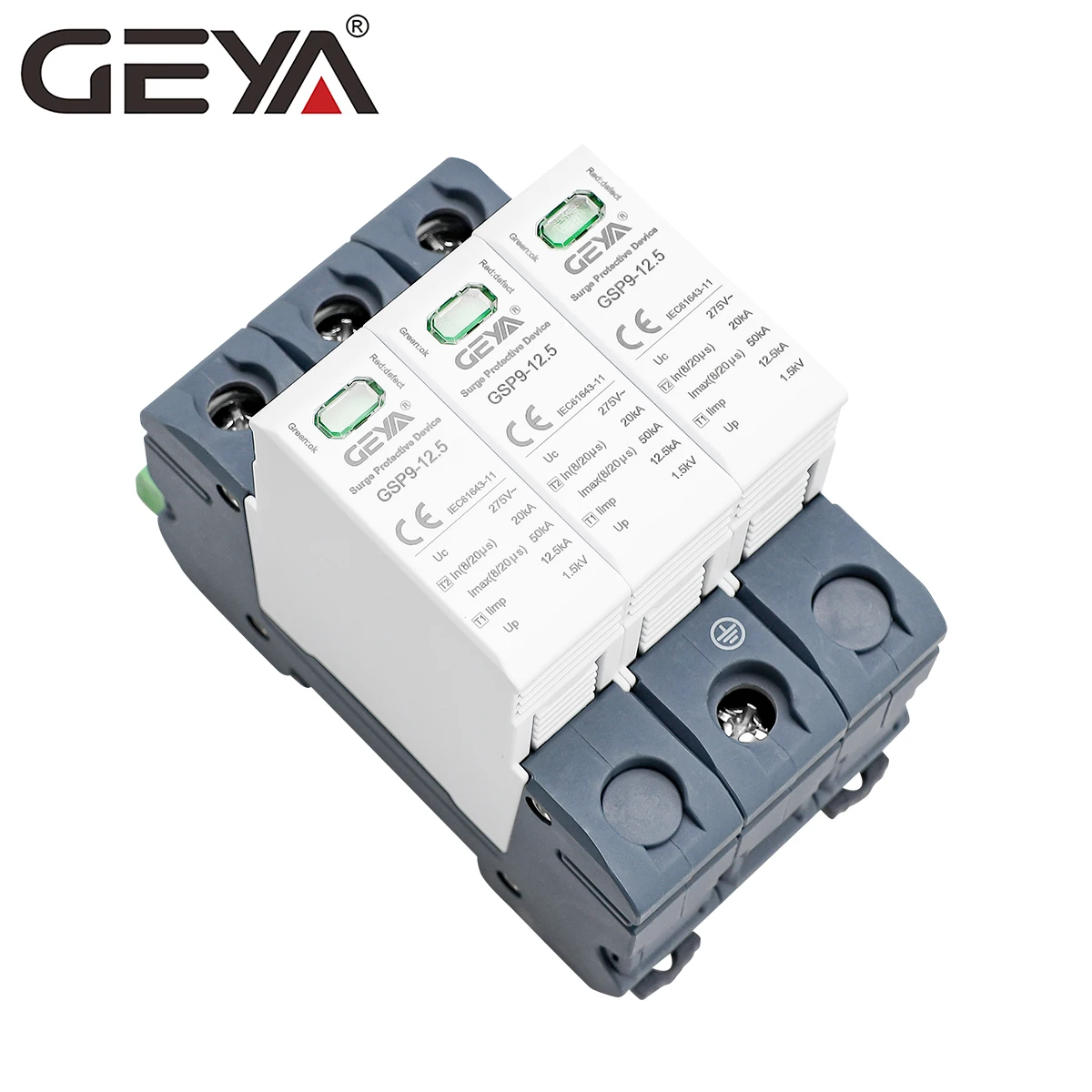 GEYA GSP9-12.5-3P-12.5KA NEW Design High quality Surge Lightning Protector Din Rail Module for DC Power