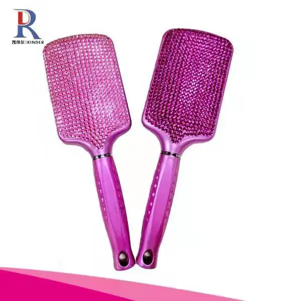 Small MOQ custom private label paddle brush ionic hair brush with bling crystal