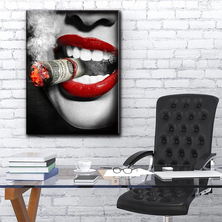 Sexy Woman with Red Lips and Cigarettes Picture Art Painting Print Poster Decorative canvas wal art lips