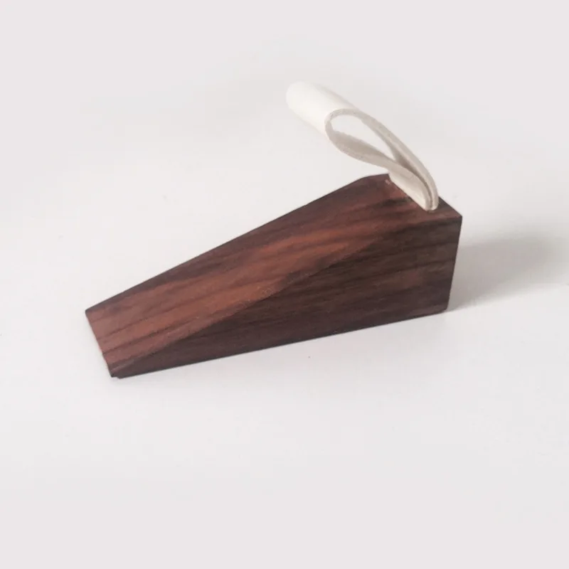 Solid Wood Door Stopper Non-Slip Door Stops Baby Safety Leather Rope Wedge Anti-collision Gate Decor Wood Door Holder
