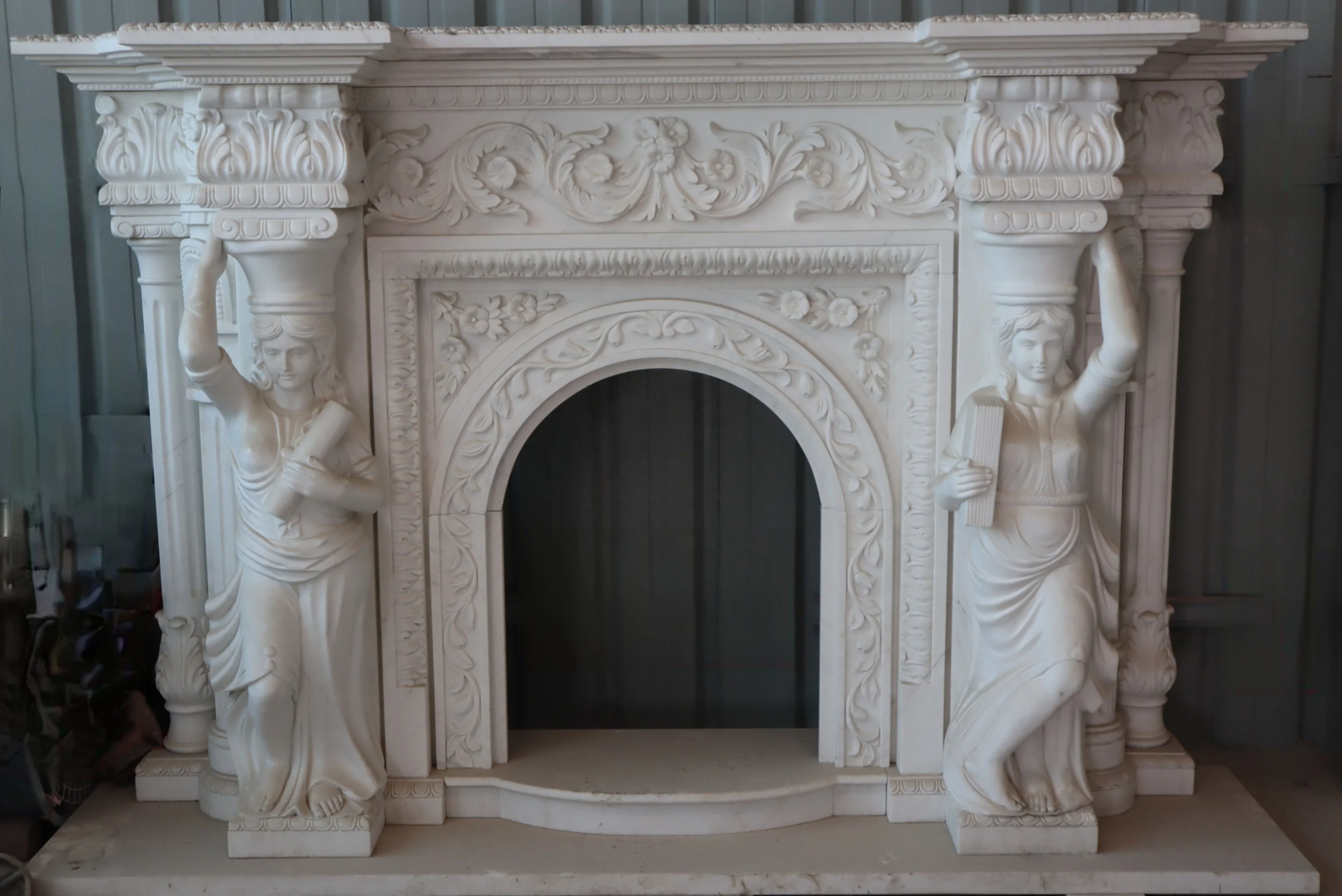 Hot Natural Marble Fireplace Surround Hand-made carved Mantelpiece
