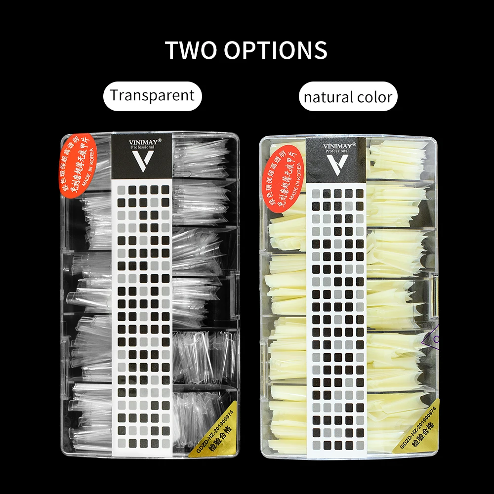 Private Label 500pcs Gel X Nail Tips Full Cover Tapered No White Line Almond Square Ballerina Nail Tips Box Packaging