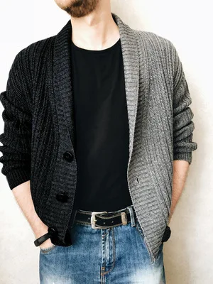 Mens Classic cardigan sweater Loose Long Sleeve wholesale Cable Knit Shawl Collar half color block Cardigan sweater