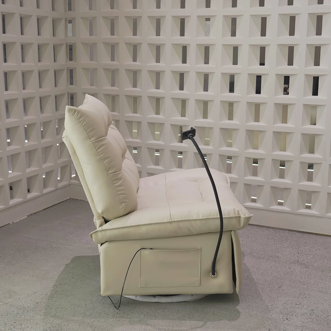 Simple style white electric recliner with free rotation and phone holder multifunctional sofa