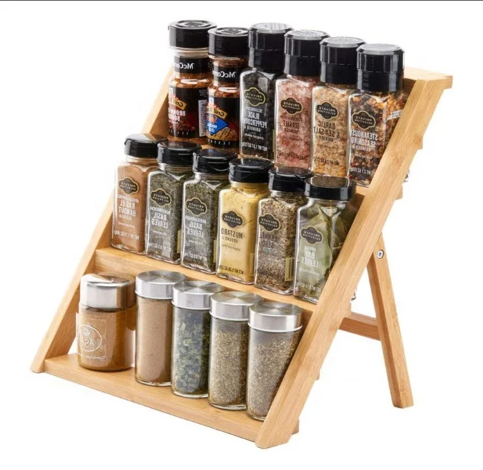 Wholesale Spice Jar Shelf  Household 3 Tier Spice Rack Organizer Space Saving Bamboo Spice Rack
