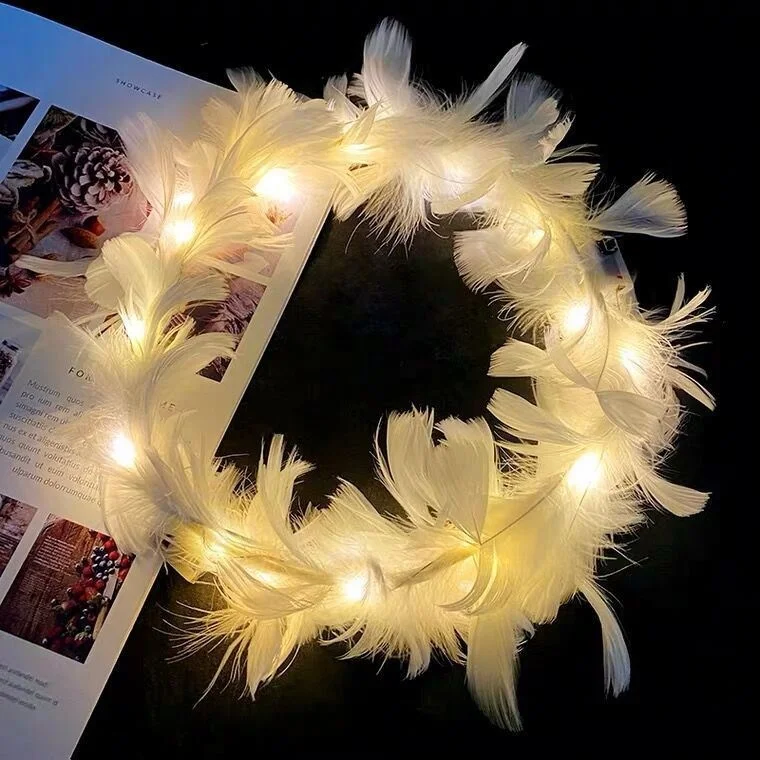 Feather Crown Headband Luminous LED Feather Headpiece Light Up Hair Accessories LED Hair Band Headbands for Women