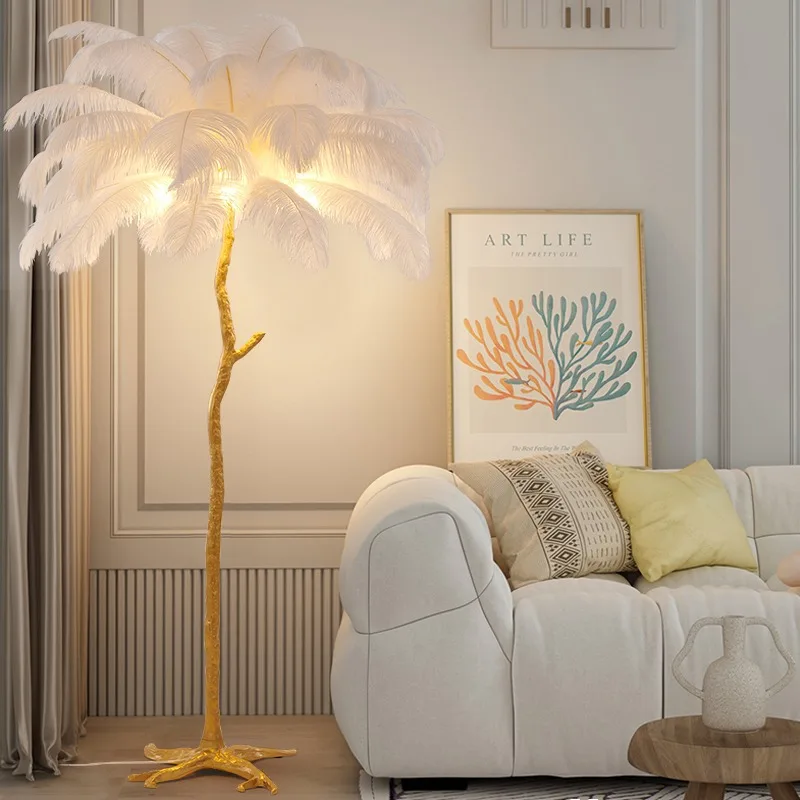 Luxury Colorful Floor Lights Tree Shape Art Design Led Lamp Beauty Modern Indoor Lighting With Feathers