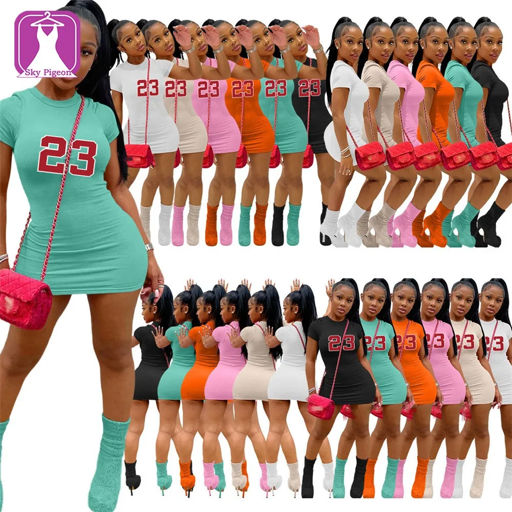 New Arrivals Summer Womens Dresses Twill Pit Stretchy Casual Dresses Letter Printing T-Shirt Dress