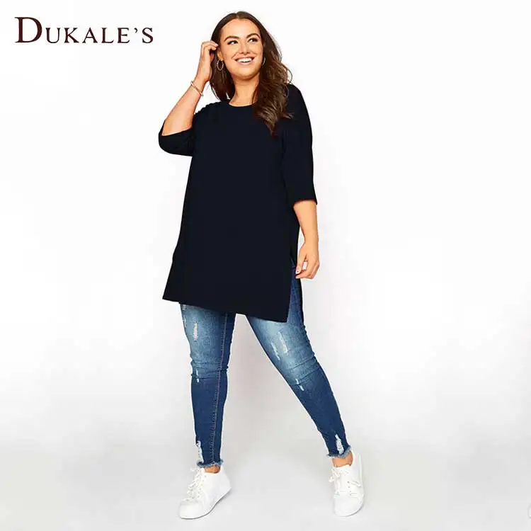 Plain Women Clothing 6xl Plus Size T-shirt Crew Neck Cotton Tshirts Essentials Green Split Hem Plus Size t Shirt for Women