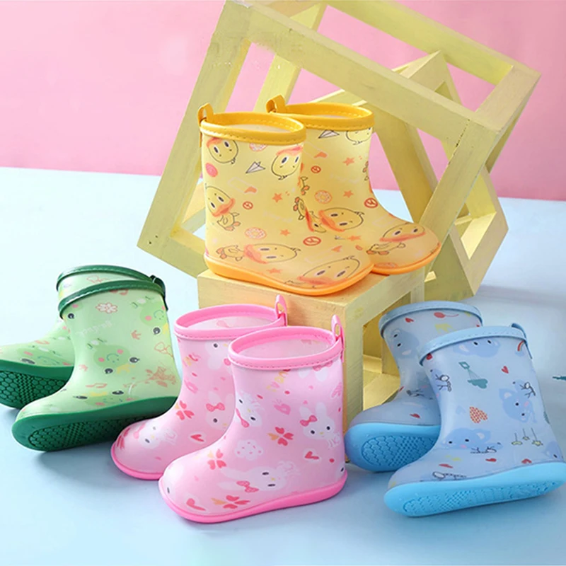 Непромокаемые ботинки из ПВХ для мальчиков и девочек, Мультяшные водонепроницаемые сапоги, всесезонные
