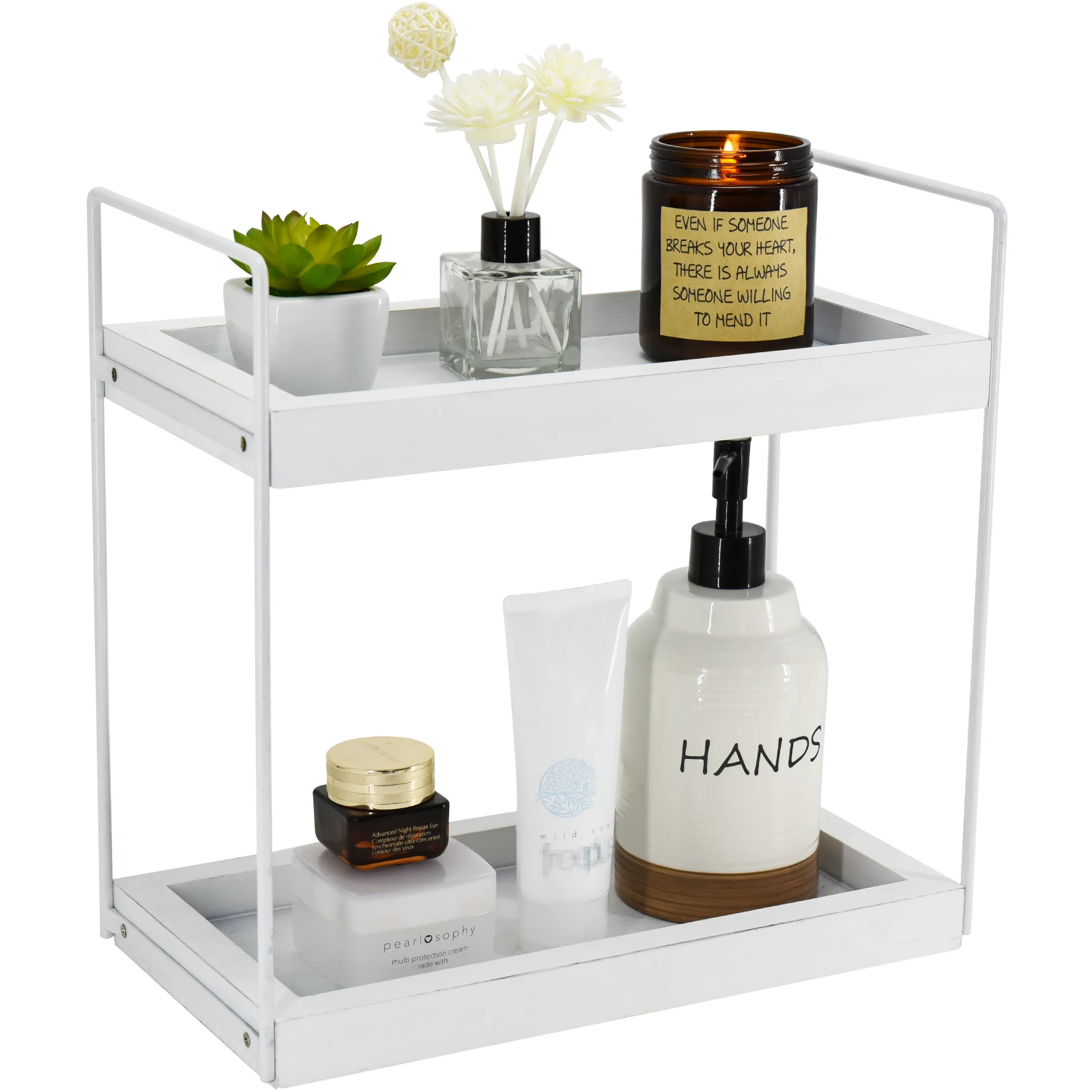 
2 Tier Bathroom Organizer Countertop Storage Shelf, Bathroom Rack for Makeup Cosmetic Perfume Skincare Bathroom Supplies 