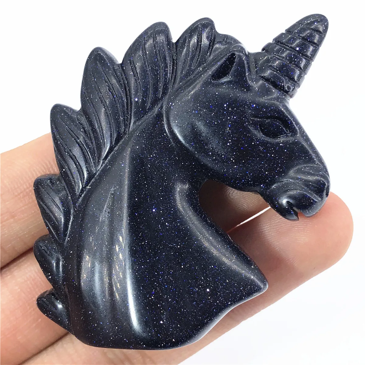 Hand Carved Crystal Blue Gold sand Unicorn Carving Healing Crystal stone For Home Decoration