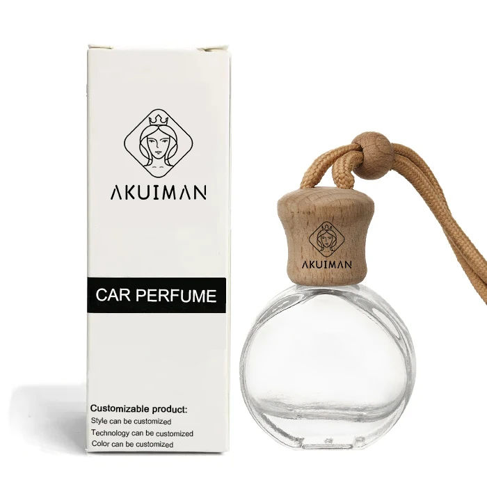 Custom print logo 10ml Car hanging diffuser black Glass perfume bottle with wooden lid