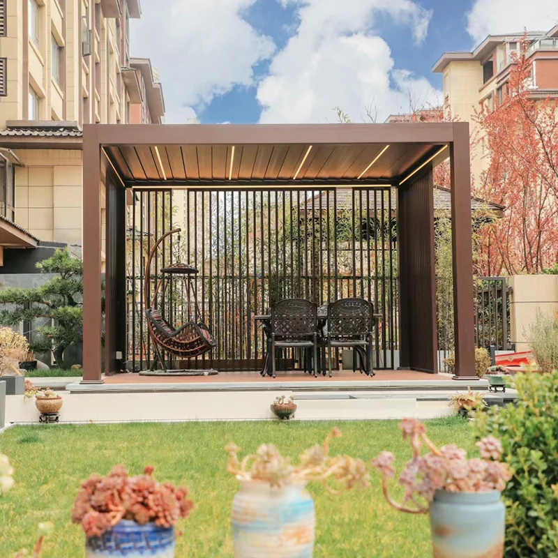Waterproof Gazebo Pergola Aluminum 4x3 Pergola with Metal Nature Wpc Garden Gazebo Roof Outdoor Wood Pavilion Support SPF
