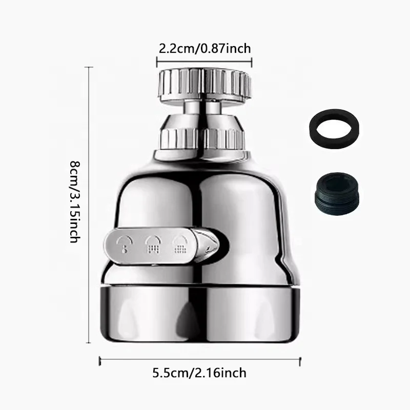 Rotate 3 Modes Kitchen Faucet Boost Extender Water Saving High Pressure Nozzle Adapter Adjustment 360 Rotatable