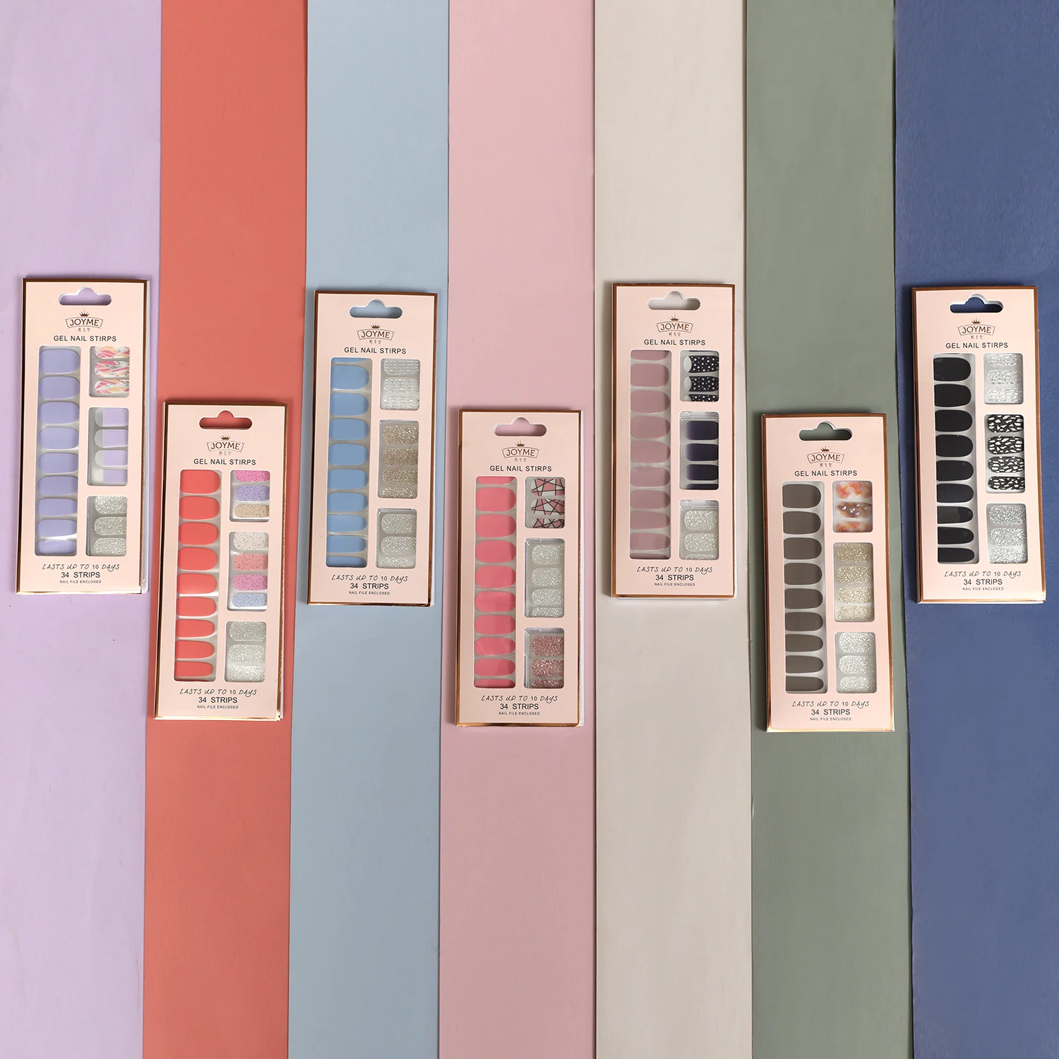 JOYME 34pcs high quality double ended nail wraps non toxic gold silver glitter jamberry nail gel strips for woman