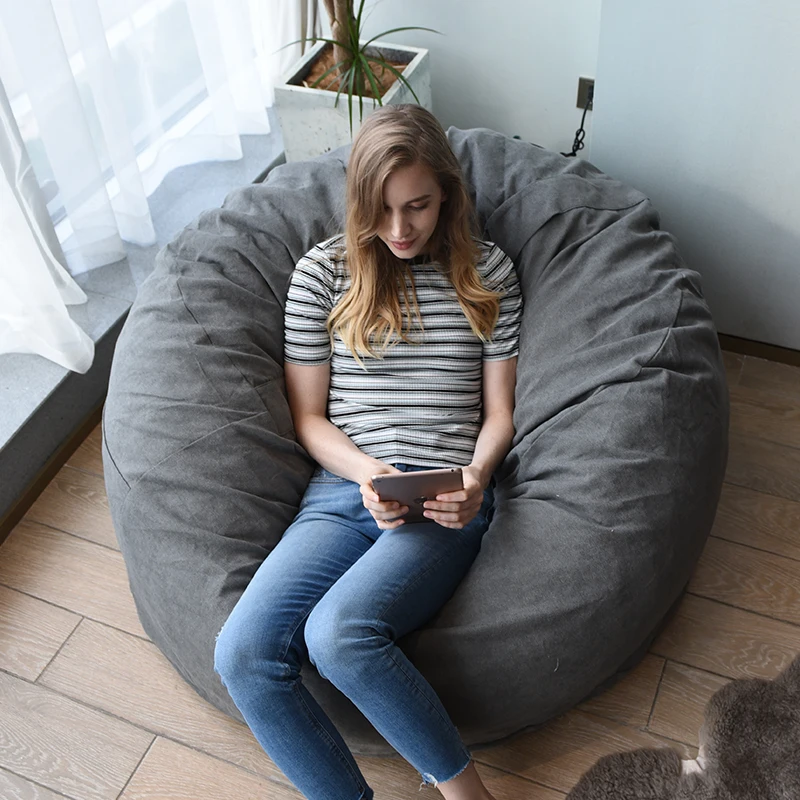 YUNJIN Large Size Beanbag Sofa Furniture Living Room Chairs Leisure Style Velvet Giant Seat Bean Bag Dark Grey XXL
